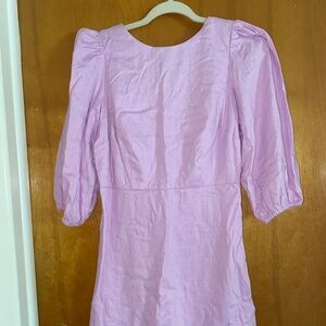 Ann Taylor Lavender/Lilac colored 3/4 bubble sleeve lined linen dress 4P